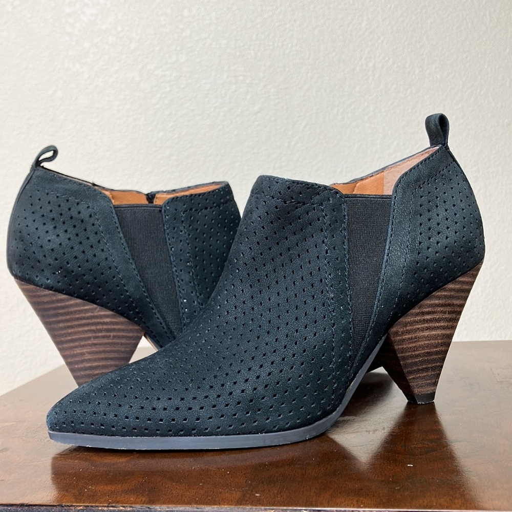 Fanco Sarto Black Suede Newbury Perforated Ankle Boots